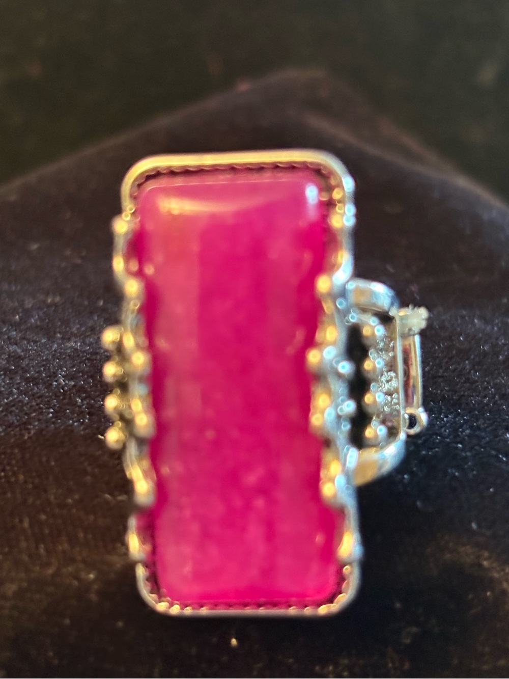 paparazzi Silver-Tone Ring with Bright Pink Rectangular Stone